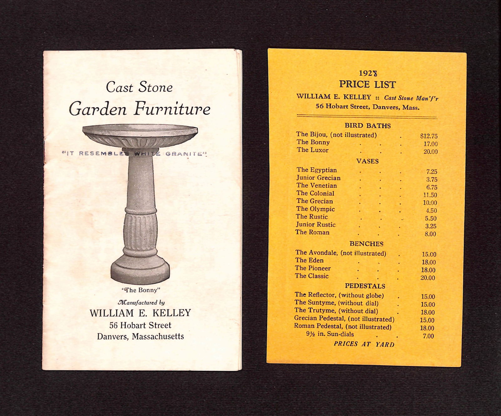 16 page 1927 Wiliam E. Kelley Cast Stone Garden Furniture catalog and corresponding price list (1 of 5)