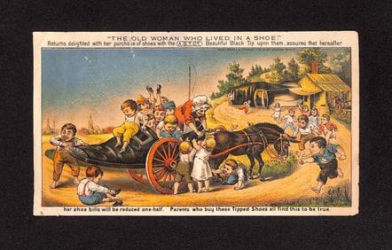 19th Century "The Old Woman Who Lived in a Shoe" A.S.T. Co Tipped Shoe Advertisement on paper