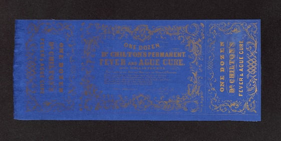 Unused "Dr. Chilton's Permanent Fever and Ague Cure" product label from mid 19th Century