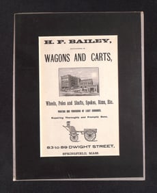 1893? H.F. Bailey Wagons and Carts Advertisement, Dwight Street, Springfield, Massachusetts