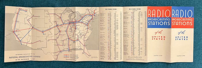 October 15th, 1937 NBC Radio Network Affiliate Map and Station List