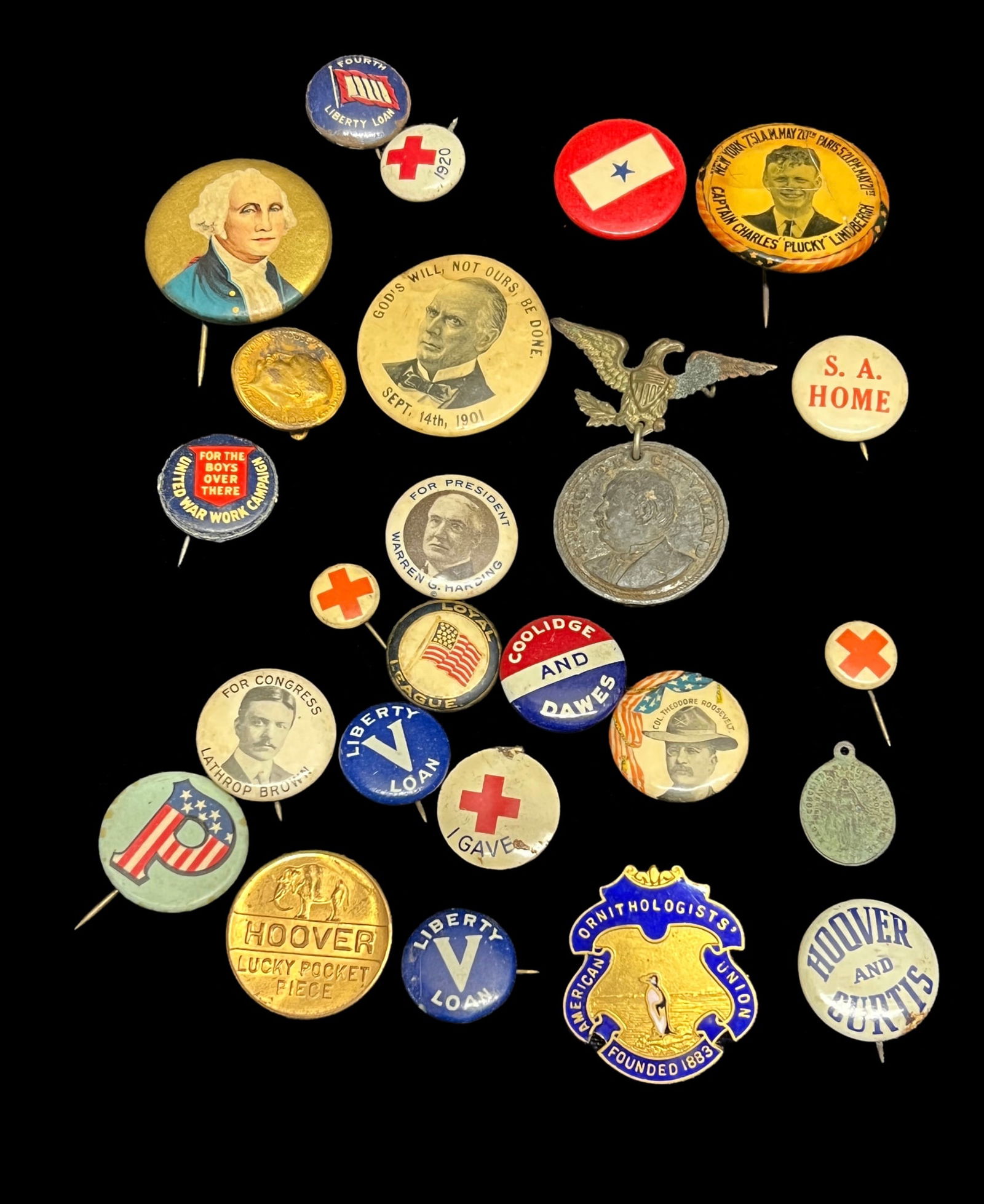 25 Late 19th-20th C. Buttons, Washington, Roosevelt, Coolidge, Lathrop Brown, Roy Latham Estate (1 of 10)