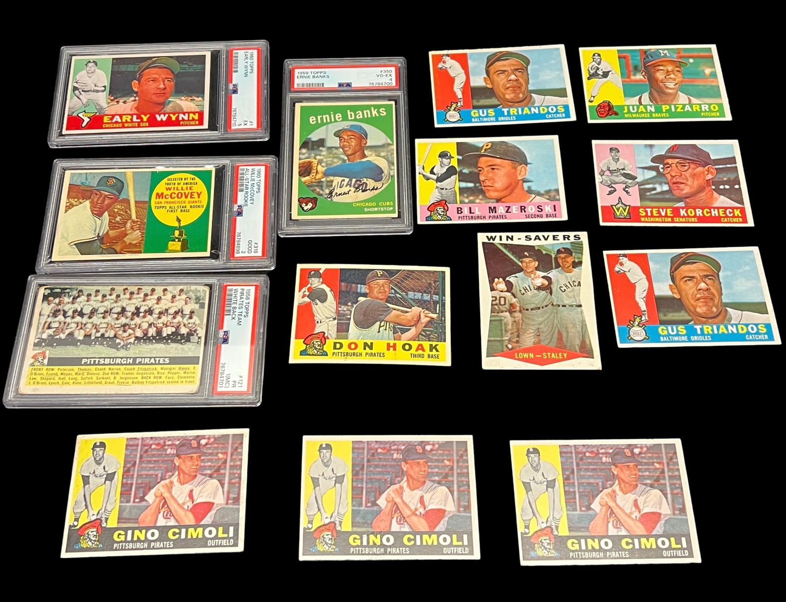 1956–1960 Topps Baseball Lot of 15 with 4 PSA Graded, Banks, McCovey, Wynn, Mazeroski (1 of 7)