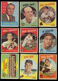 Lot of nine baseball cards from 1959 Topps Series Ford Frick, Eddie Yost, Don McMahon and more