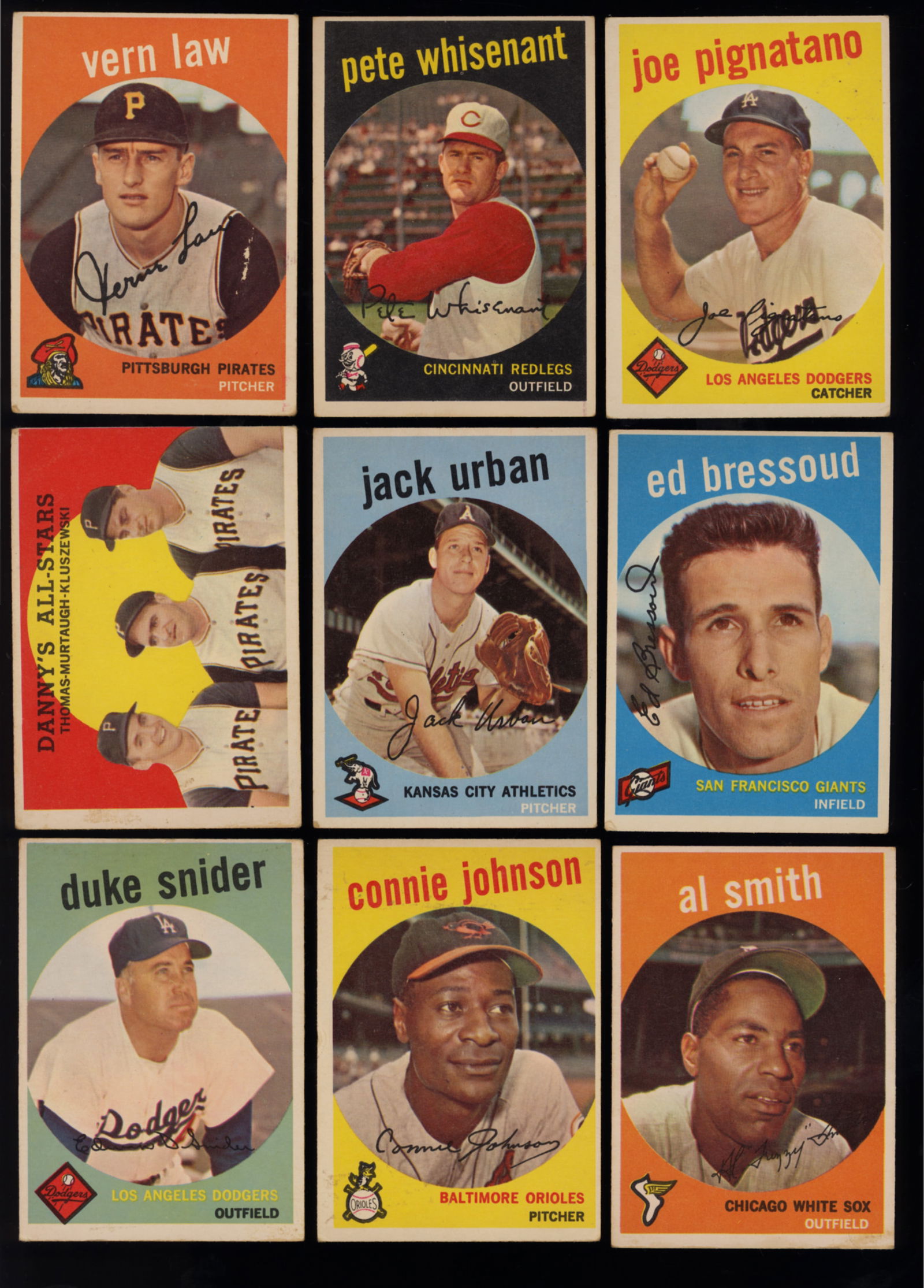 Lot of nine baseball cards from 1959 Topps Series Vern Law, Pete Whisenant, Joe Pignatano and more (1 of 3)