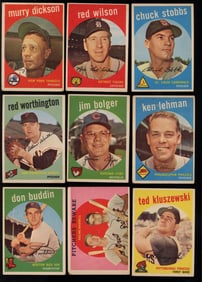 Lot of nine baseball cards from 1959 Topps Series Murry Dickson, Red Wilson, Chuck Stobbs and more