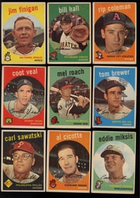 Lot of nine baseball cards from 1959 Topps Series Jim Finigan, Bill Hall, Rip Coleman and more
