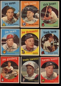 Lot of nine baseball cards from 1959 Topps Series Irv Noren, Bob Turley, Dick Brown and more