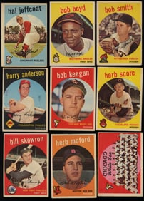 Lot of nine baseball cards from 1959 Topps Series Hal Jeffcoat, Bob Boyd, Bob Smith and more
