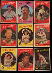 Lot of nine baseball cards from 1959 Topps Series Ron Samford, Marv Grissom, Ned Garver and more