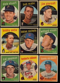 Lot of nine baseball cards from 1959 Topps Series Jim Piersall, Bob Mabe, Dick Stuart and more