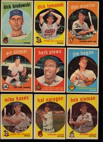 Lot of nine baseball cards from 1959 Topps Series Don Mueller, Dick Tomanek, Dick Brodowski and more