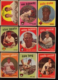 Lot of nine baseball cards from 1959 Topps Series Solly Drake, Moe Drabowsky, Gus Zernial and more