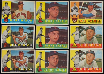 Lot of 9 Topps baseball cards from 1960 Russ Nixon, Bill Bruton, Jerry Casale, Earl Averill and more