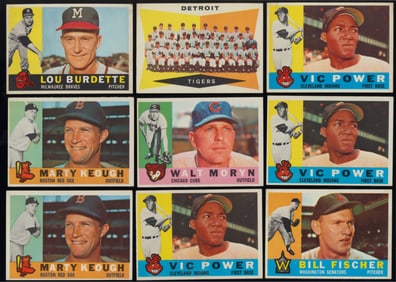 Lot of 9 Topps baseball cards from 1960 Lou Burdette, Mary Keough, Walt Moryn, Vic Power and more