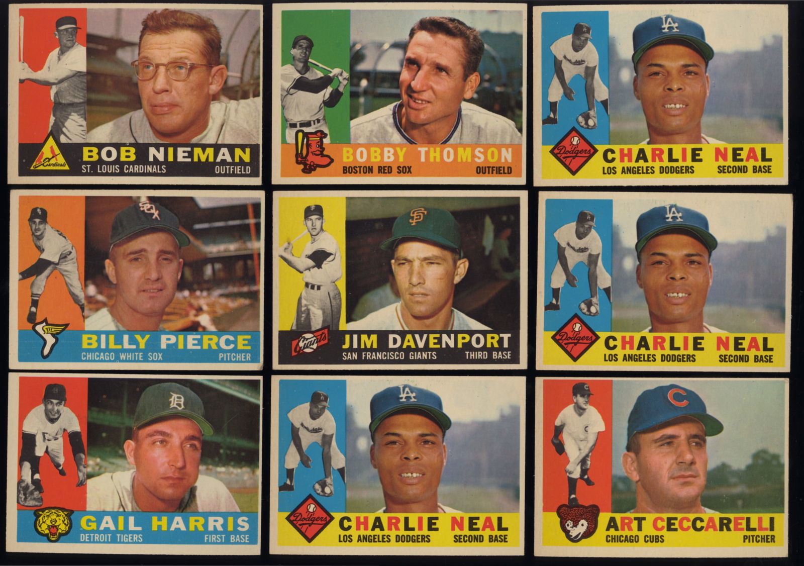 Lot of 9 Topps baseball cards from 1960 Bob Nieman, Billy Pierce, Gail Harris and more (1 of 2)