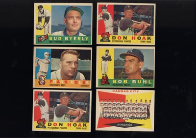 Lot of 6 Topps baseball cards from 1960 Bud Byerly, Frank House, Don Hoak and more