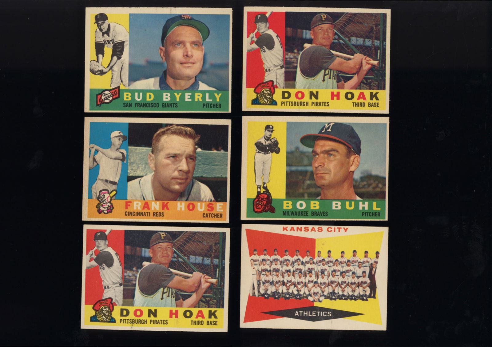 Lot of 6 Topps baseball cards from 1960 Bud Byerly, Frank House, Don Hoak and more (1 of 2)