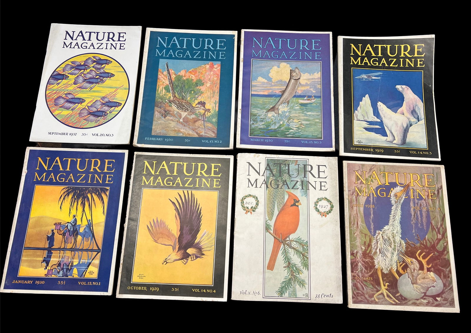 Lot of 8 Nature Magazine Issues, 1927–1930, with Illustrated Covers Roy Latham Estate (1 of 2)