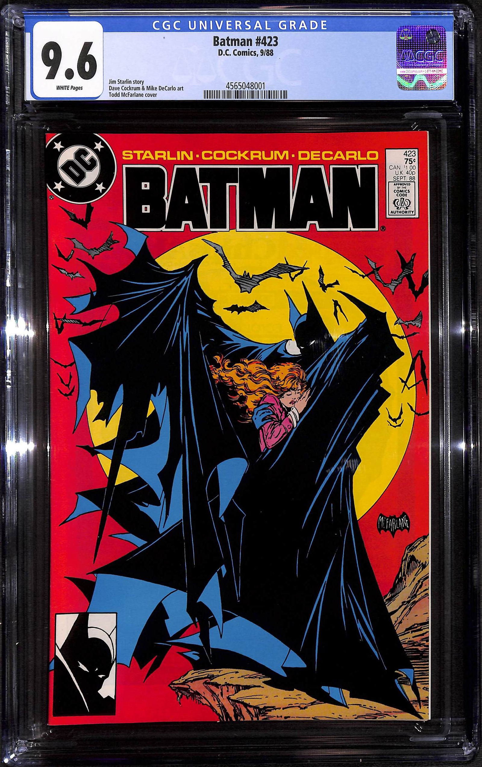 Batman #423 CGC 9.6 White pages D.C. Comics September 1988 Classic Todd McFarlane cover Key Issue (1 of 2)