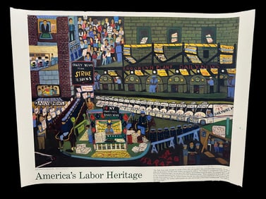 Ralph Fasanella Poster “The Daily News Strike,” 1993 Signed Print, America’s Labor