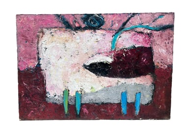 Valentina Dubasky American, b. 1951 "Blue Antlered Stag in Plum Field", 1985, Signed