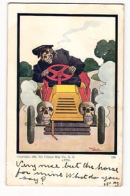 1905 Skeleton Driving Automobile with Skull Headlights - Dangers of Driving - The Ullman Mfg.