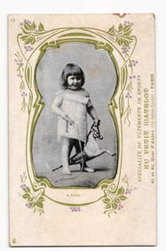 Art Nouveau Advertising Card, Girl with Rocking Horse, Au Petit Matelot, Paris, Early 1900s