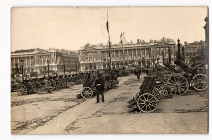 Paris, France: Military Artillery Display in Grand Square, Classical Facades, Early 20th C. RPPC