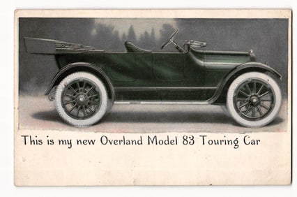 Overland Model 83 Touring Car, Early 20th Century Automobile Advertisement Postcard Illustration