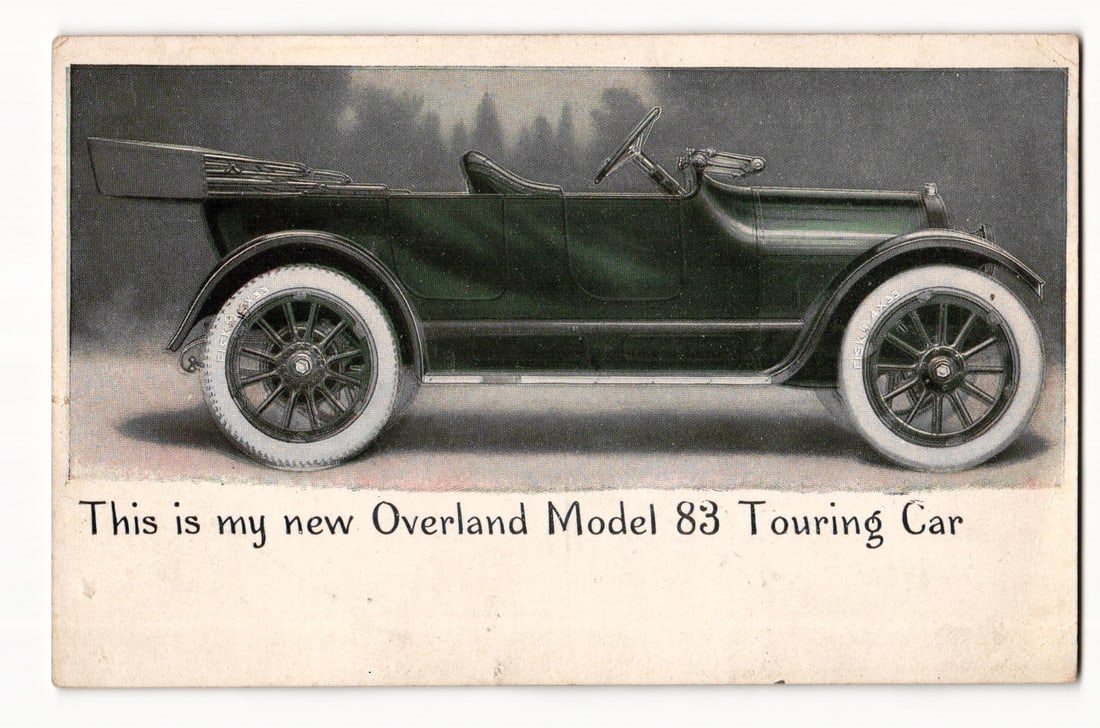Overland Model 83 Touring Car, Early 20th Century Automobile Advertisement Postcard Illustration (1 of 2)