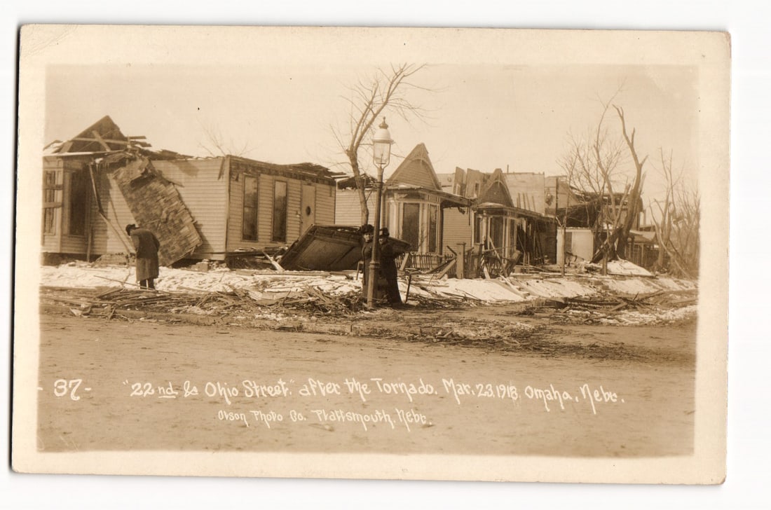 Omaha, Nebraska Tornado Aftermath: 22nd & Ohio Street, March 23, 1913. Olson Photo Co. (1 of 2)