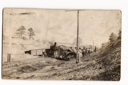 Derailed Steam Locomotive and Freight Cars on Embankment, N.Y.-N.H.-Hartford RR Line Vicinity