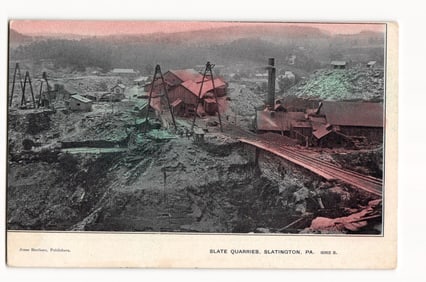 Slate Quarries, Slatington, PA. Panoramic View of Mining Operations with Structures and Debris.