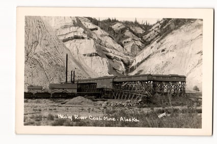 Healy River Coal Mine, Alaska. Photographic Postcard of Industrial Site and Geological Formations.