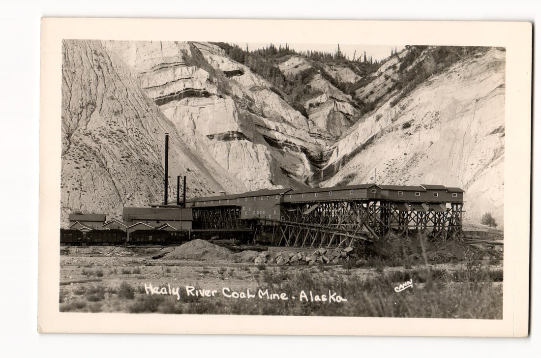 Healy River Coal Mine, Alaska. Photographic Postcard of Industrial Site and Geological Formations. (1 of 2)