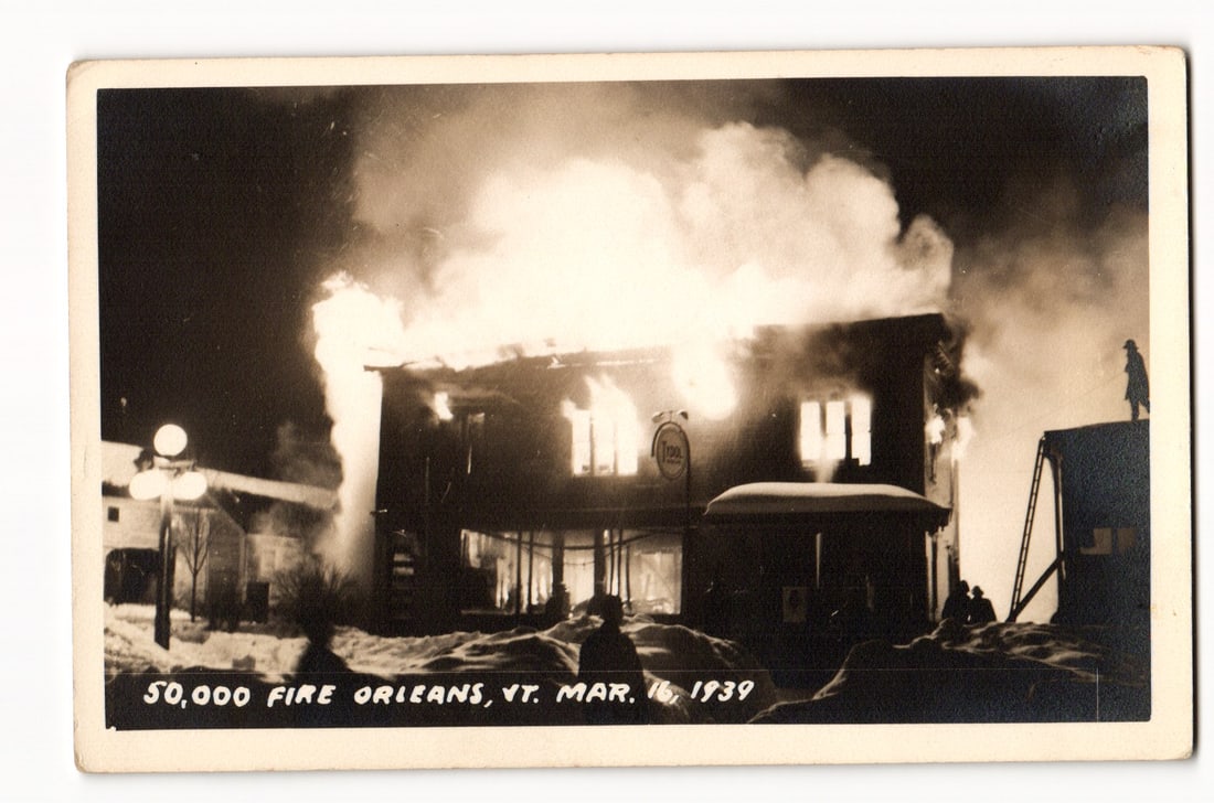Nighttime Blaze: $50,000 Fire Engulfs Commercial Structure, Orleans, Vermont, March 16, 1939 (1 of 2)