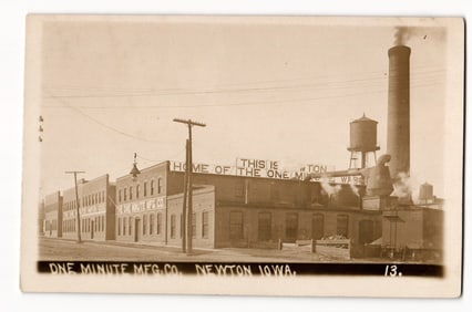 One Minute Mfg. Co. Factory Buildings and Smokestack, Newton, Iowa. Industrial Scene. c. 1910s