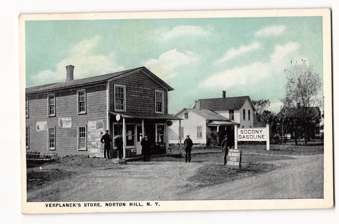 Verplanck's Store, Norton Hill, N.Y., Early 20th Century Scene with Socony Gasoline Sign (1 of 2)