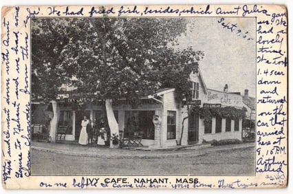 Ivy Cafe, Nahant, Massachusetts, Exterior View with Patrons and Signage, Early 20th Century