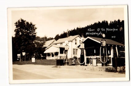 Foot O' The Mountain, Mendon, VT. Roadside Establishment with Gas Pumps and Buildings. RPPC
