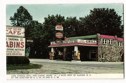 Lake Tahoma Grill & Cabins, U.S. 64, 70, 80, West of Marion, N.C., Roadside View, c. 1950s