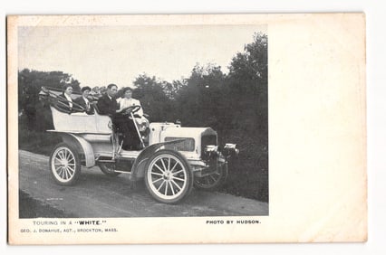 Early 20th C. Postcard of "White" Automobile Touring, Brockton, MA. Geo. J. Donahue, Agt.