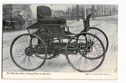 The First Gas Motor Carriage Built in America; C.U. Williams Photo, Bloomington, Illinois
