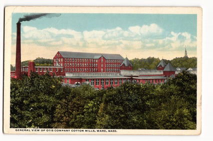 General View of Otis Company Cotton Mills, Ware, Massachusetts. Color Lithograph Postcard.