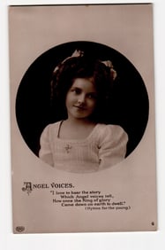 Sepia Portrait of a Young Girl, "Angel Voices" Hymn Quote, EAS Publisher, Early 20th C.