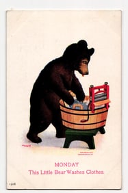 Anthropomorphic Bear Washing Clothes, "Monday" from Busy Bears Series, Ullman Mfg. Co., 1906