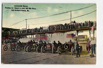 Automobile Races, Old Orchard Beach, Maine, Cars Waiting for Signal, 100 Mile Race, ca. 1912