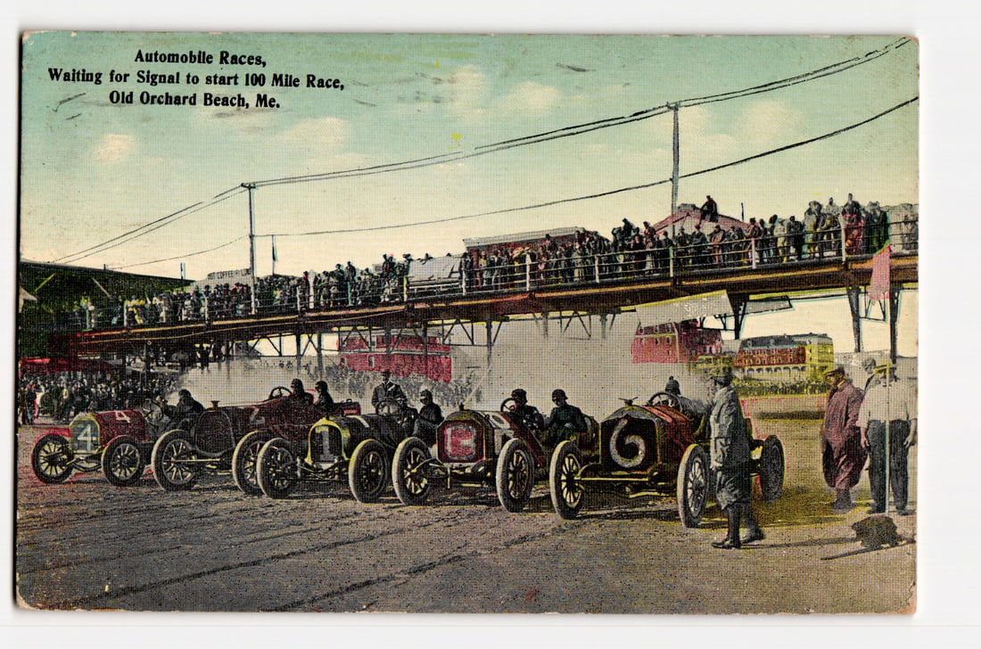Automobile Races, Old Orchard Beach, Maine, Cars Waiting for Signal, 100 Mile Race, ca. 1912 (1 of 2)