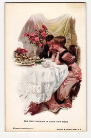 Illustration of a Couple's First Evening in Their Home, Romantic Scene, Early 20th Century